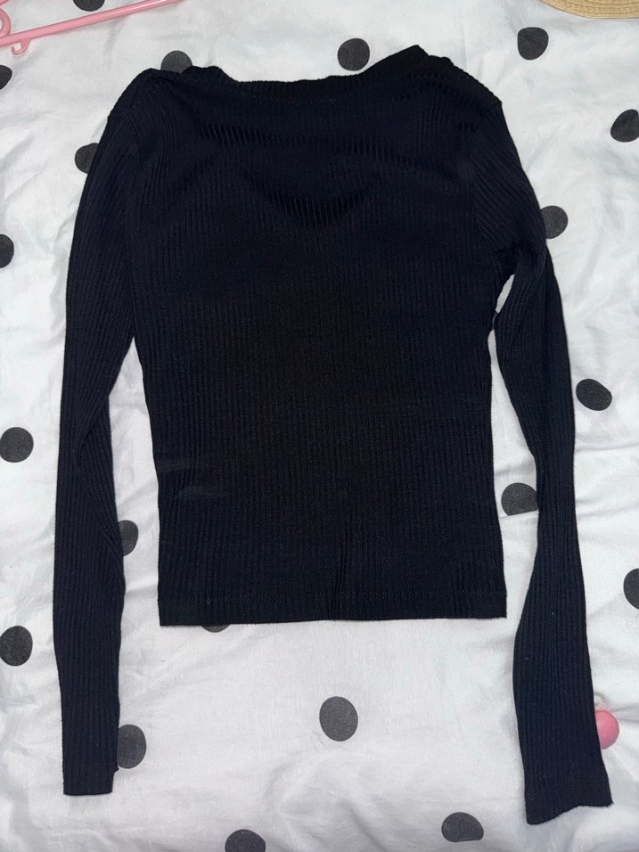 Uzun Kollu Siyah V Yaka Kadın Triko - Görsel 5