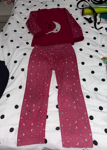 Kız Çocuk Pembe Düğmeli Polar Pijama Takımı - Görsel 2