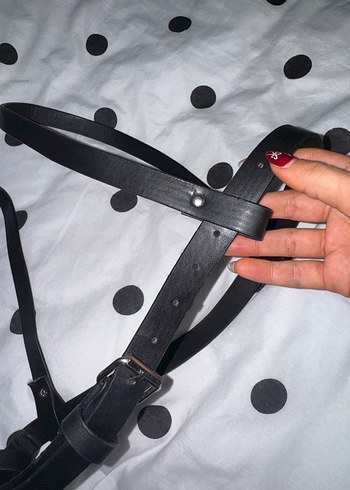 Siyah Deri Tokalı Gotik Kadın Kemer 2 Adet - Görsel 9