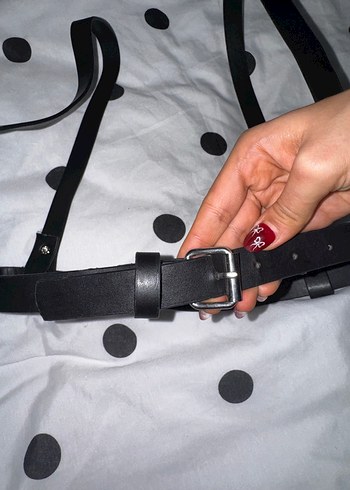 Siyah Deri Tokalı Gotik Kadın Kemer 2 Adet - Görsel 8