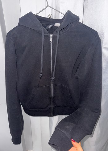 H&M Siyah Fermuarlı Kadın Sweatshirt - Görsel 7