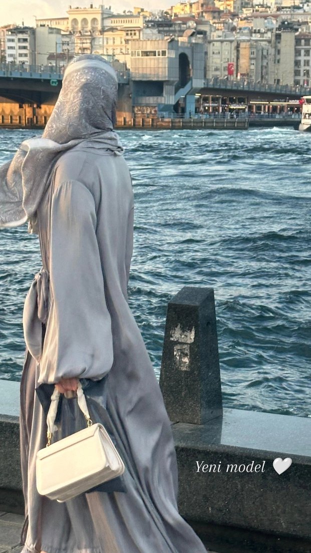 Uzun Gri Abaya Takımı - Görsel 2