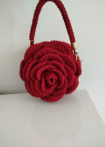 Beden bordo Renk Bordo Örgü Çiçek Desenli Kadın Çanta