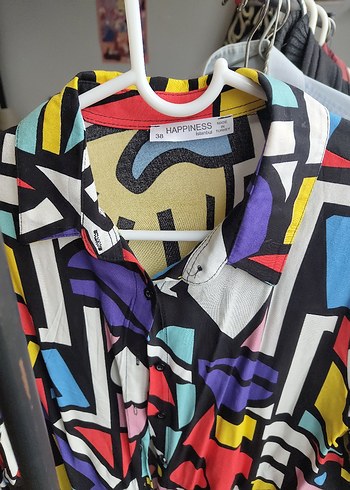 Renkli Pop Art Desenli Kadın Gömlek - Görsel 8