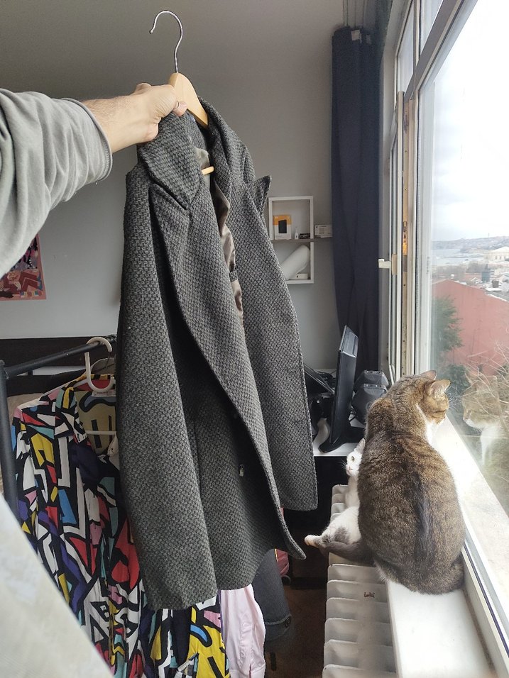 Düğmeli Gri Yün Erkek Kaşe Ceket - Görsel 2