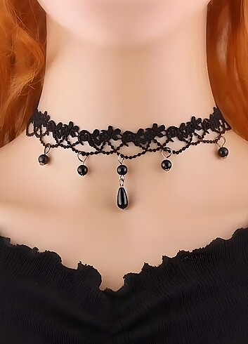 Gotik Boncuklu Dantel Kolye