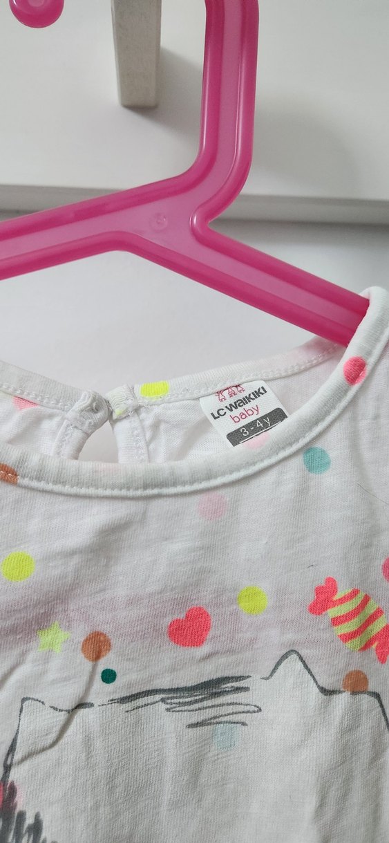 Kız Çocuk Baskılı Beyaz Tişört - Görsel 2