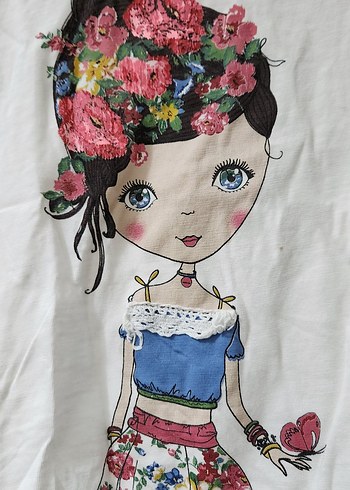 Kız Çocuk Beyaz Baskılı Kısa Kollu Tişört - Görsel 3