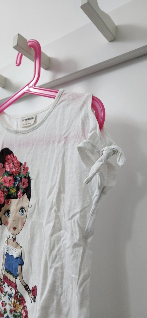 Kız Çocuk Beyaz Baskılı Kısa Kollu Tişört - Görsel 2