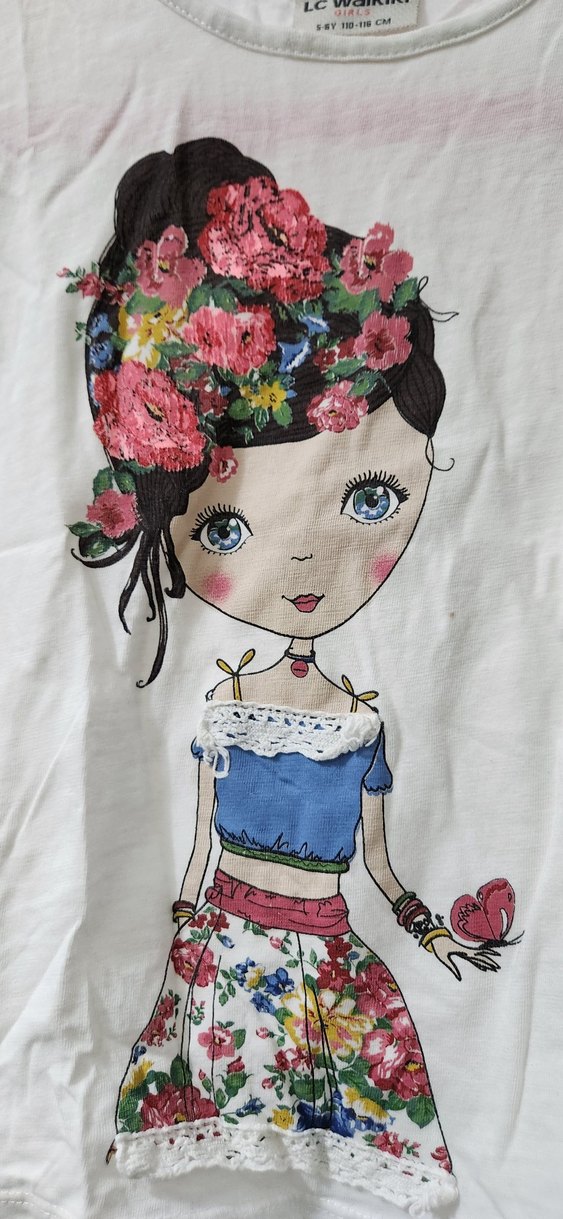 Kız Çocuk Beyaz Baskılı Kısa Kollu Tişört - Görsel 3