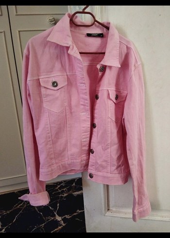 Pembe Düğmeli Kadın Denim Ceket