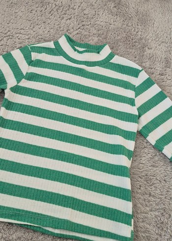 Yeşil Beyaz Çizgili Boğazlı Triko Kazak - Görsel 3