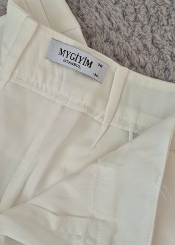 Beyaz Midi Kadın Pamuk Kumaş Pantolon - Görsel 3