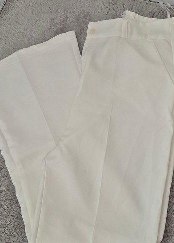 Beyaz Midi Kadın Pamuk Kumaş Pantolon - Görsel 2