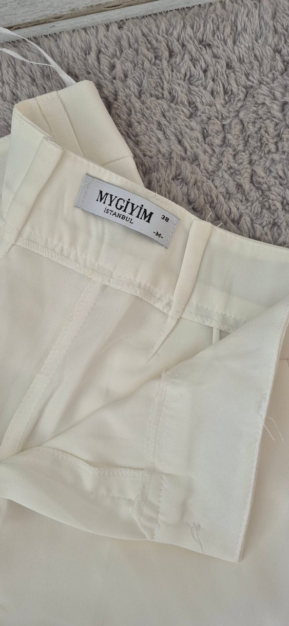 Beyaz Midi Kadın Pamuk Kumaş Pantolon - Görsel 3