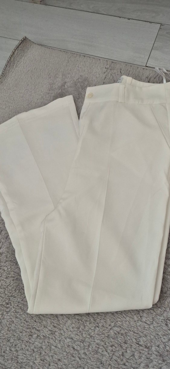 Beyaz Midi Kadın Pamuk Kumaş Pantolon - Görsel 2