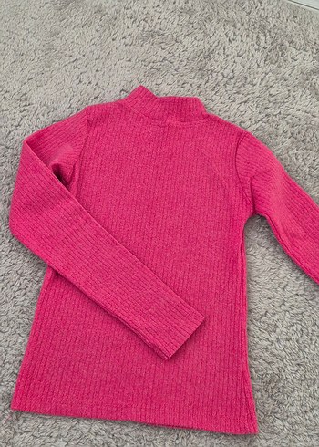 Pembe Kadın Boğazlı Triko Kazak - Görsel 2