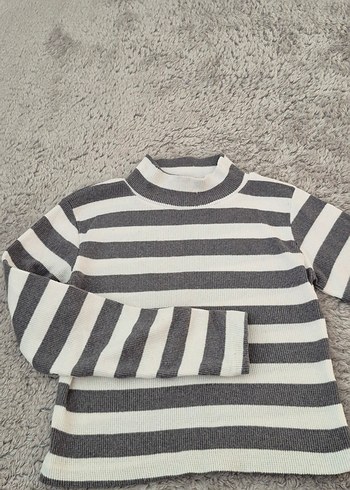 Gri Çizgili Balıkçı Yaka Kadın Kazak - Görsel 2