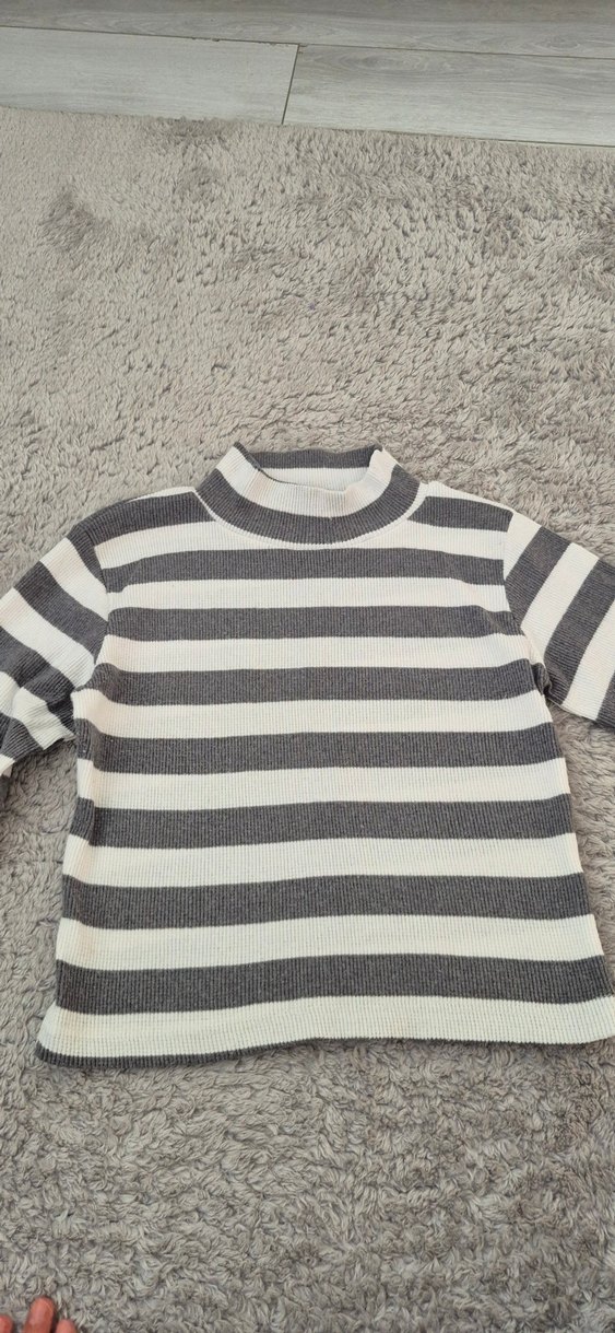 Gri Çizgili Balıkçı Yaka Kadın Kazak - Görsel 4