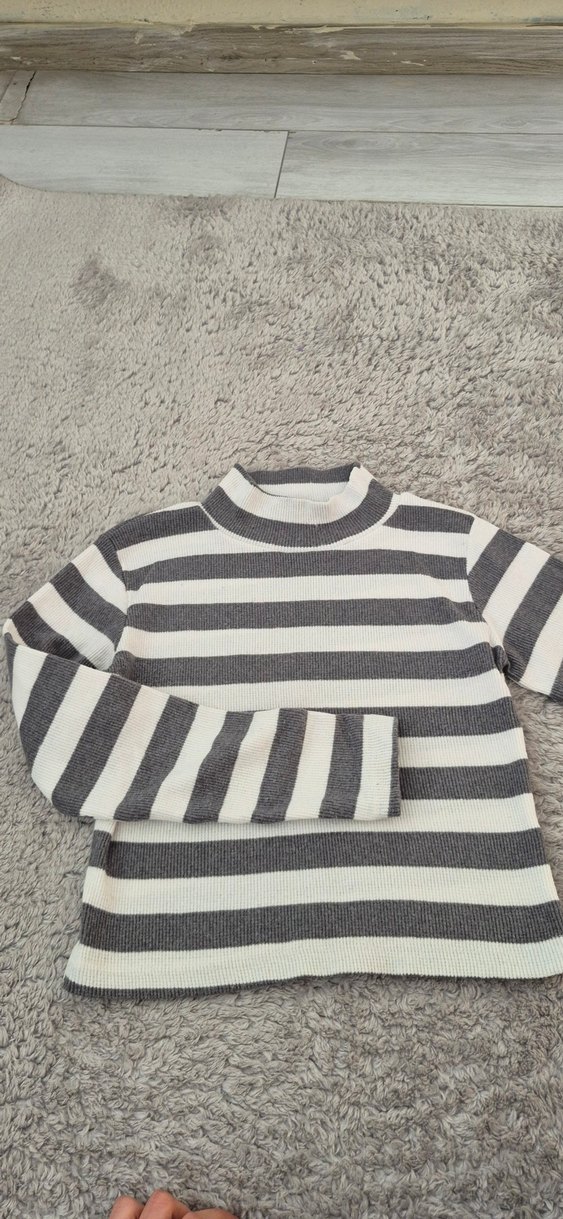 Gri Çizgili Balıkçı Yaka Kadın Kazak - Görsel 2