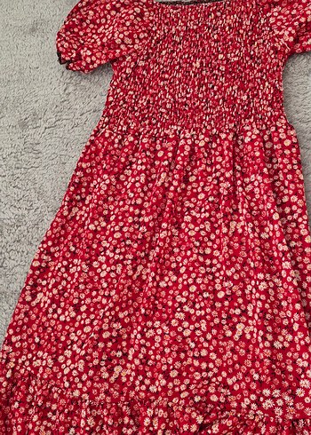 Kırmızı Çiçek Desenli Bohem Elbise - Görsel 2