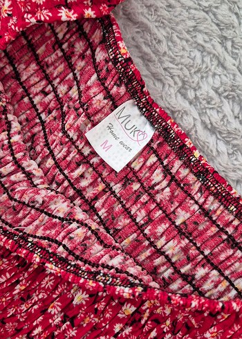 Kırmızı Çiçek Desenli Bohem Elbise - Görsel 4