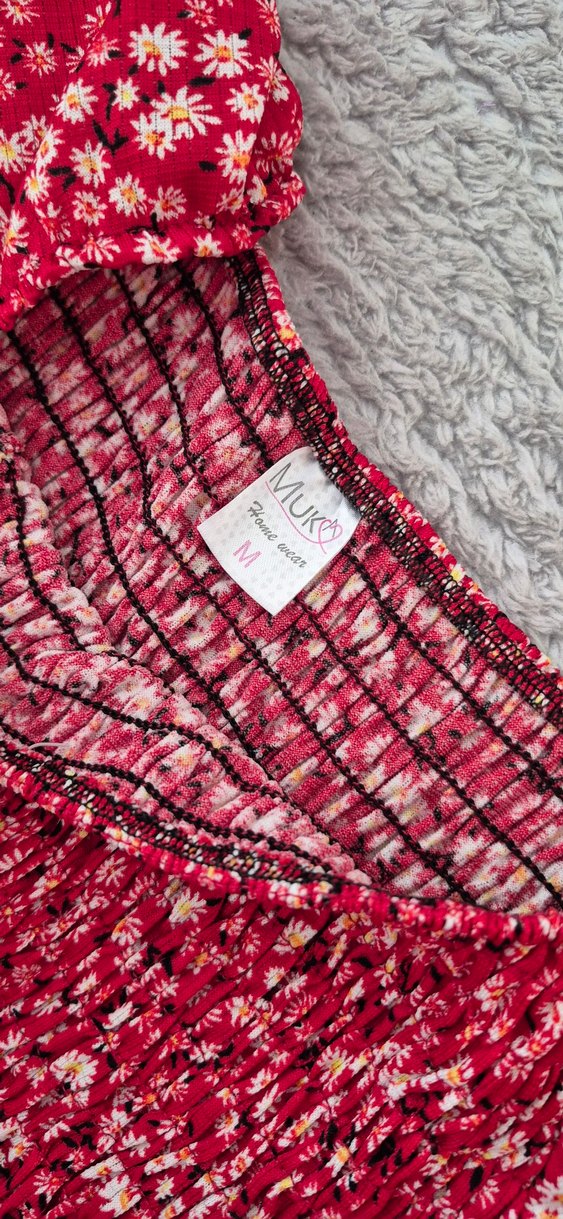 Kırmızı Çiçek Desenli Bohem Elbise - Görsel 4