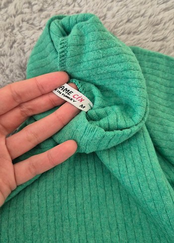 Yeşil Yünlü Boğazlı Triko Kazak - Görsel 4