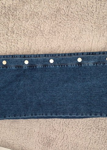 Düğmeli Gri Kadın Denim Midi Jean - Görsel 2