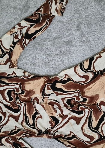 Kahverengi Batik Desenli Kadın elbise - Görsel 2