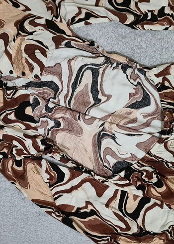 Kahverengi Batik Desenli Kadın elbise - Görsel 4