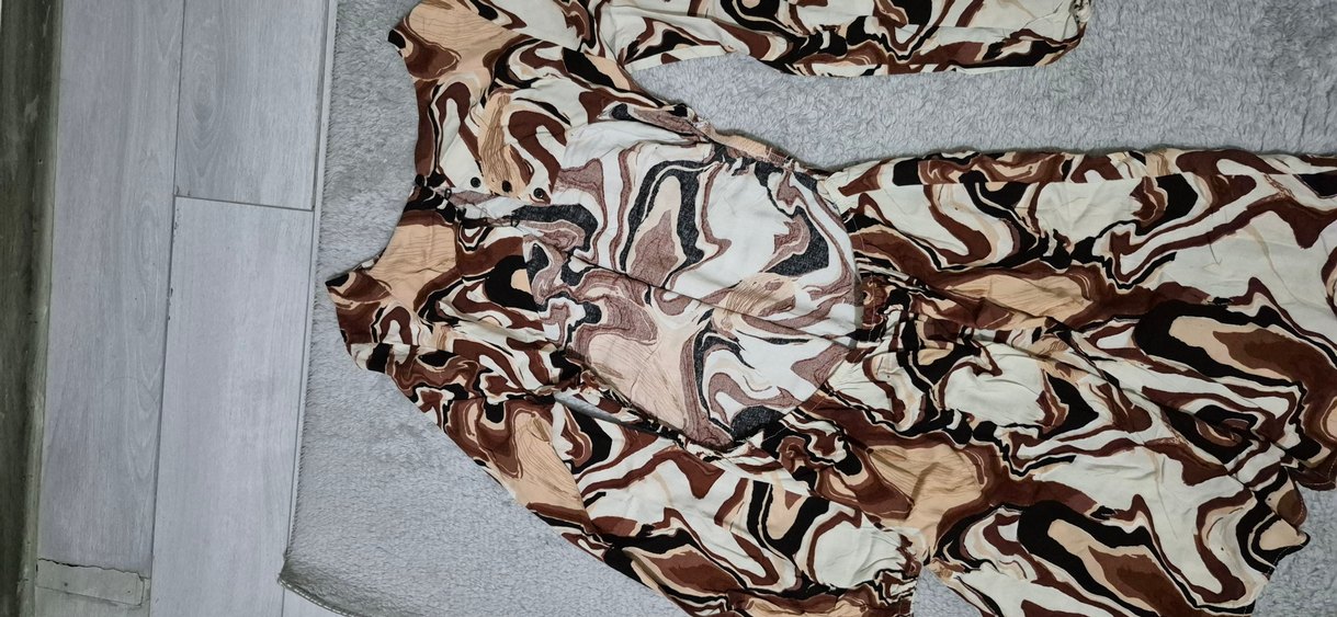 Kahverengi Batik Desenli Kadın elbise - Görsel 4