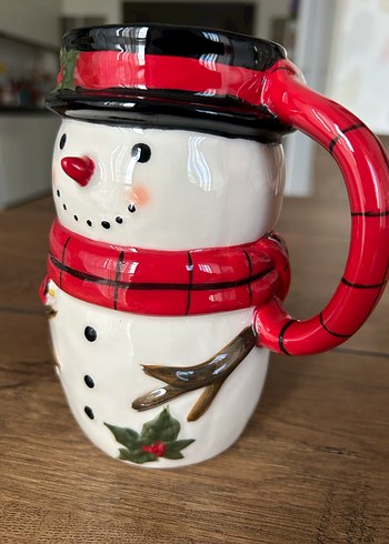 Renkli Kar Adam Figürlü Seramik Kupa - Görsel 3