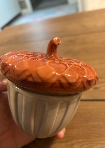 Seramik Krem Kahverengi Meşe palamudu Şekilli kutu - Görsel 3