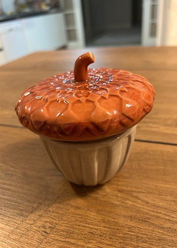 Seramik Krem Kahverengi Meşe palamudu Şekilli kutu - Görsel 7