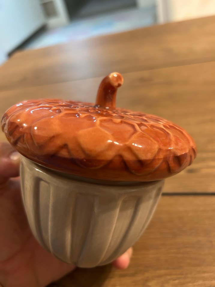 Seramik Krem Kahverengi Meşe palamudu Şekilli kutu - Görsel 3