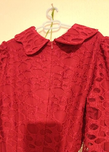 Bordo tüllü elbise - Görsel 2