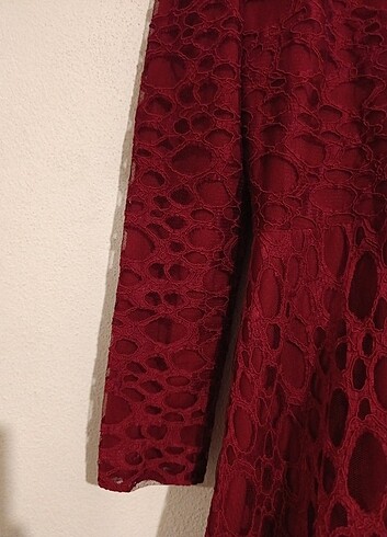 Bordo tüllü elbise - Görsel 3