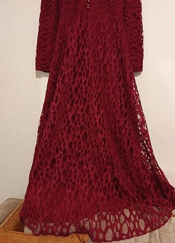 Bordo tüllü elbise - Görsel 4