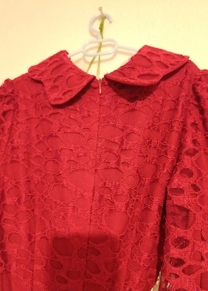 Bordo tüllü elbise - Görsel 2