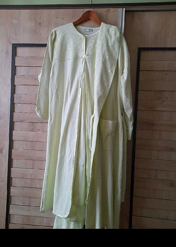 Dantel detaylı  limon sarısı uzun Kollu Lohusa Sabahlık - Görsel 5