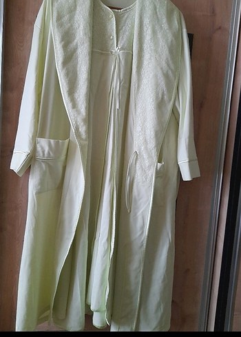 Dantel detaylı  limon sarısı uzun Kollu Lohusa Sabahlık - Görsel 6