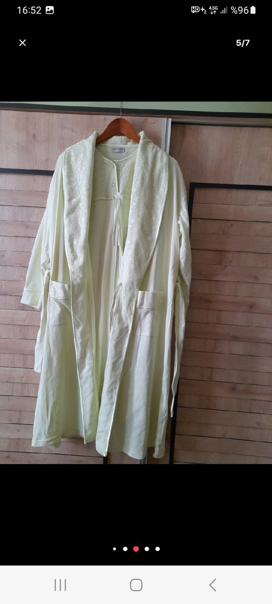 Dantel detaylı  limon sarısı uzun Kollu Lohusa Sabahlık - Görsel 2