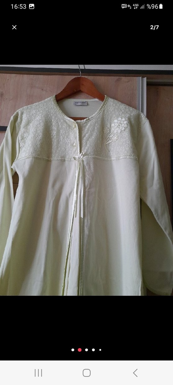 Dantel detaylı  limon sarısı uzun Kollu Lohusa Sabahlık - Görsel 4