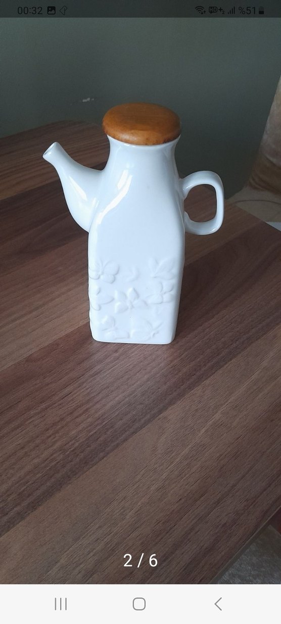 Beyaz Pastel Renkli Porselen ahşap kapak yağdanlık - Görsel 3