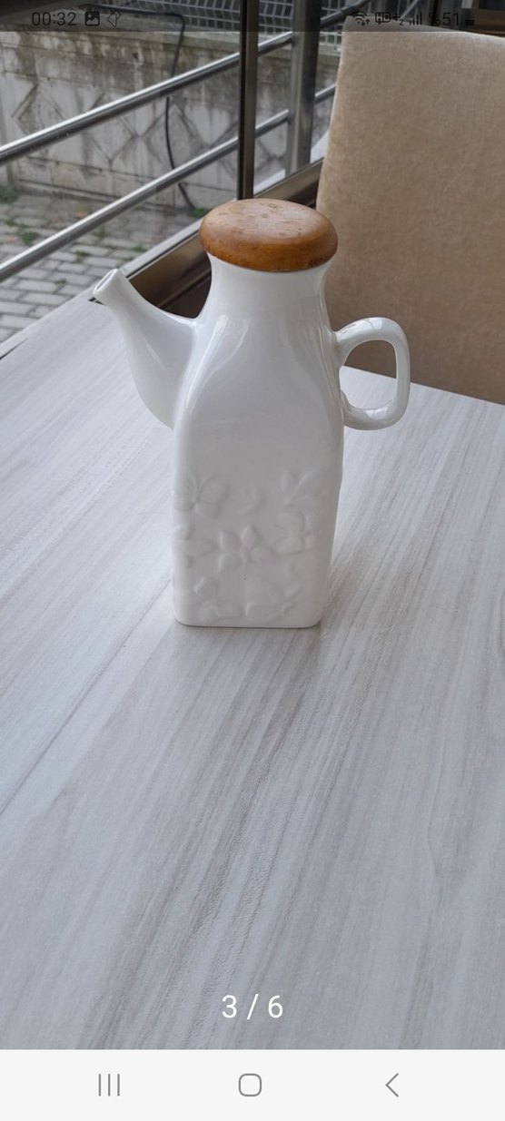 Beyaz Pastel Renkli Porselen ahşap kapak yağdanlık - Görsel 2