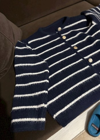 Lacivert Çizgili Kadın Triko Hırka - Görsel 2