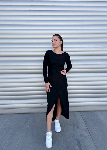Siyah Uzun Kol Fitted Günlük Elbise