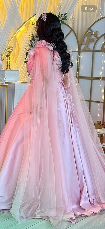 Pembe pelerin kol nişan elbisesi