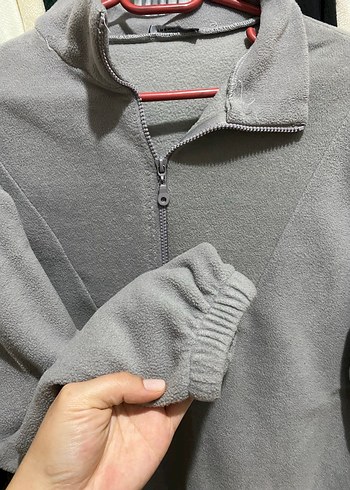 l Beden Gri Yarım Fermuarlı Yumuşak Sweatshirt